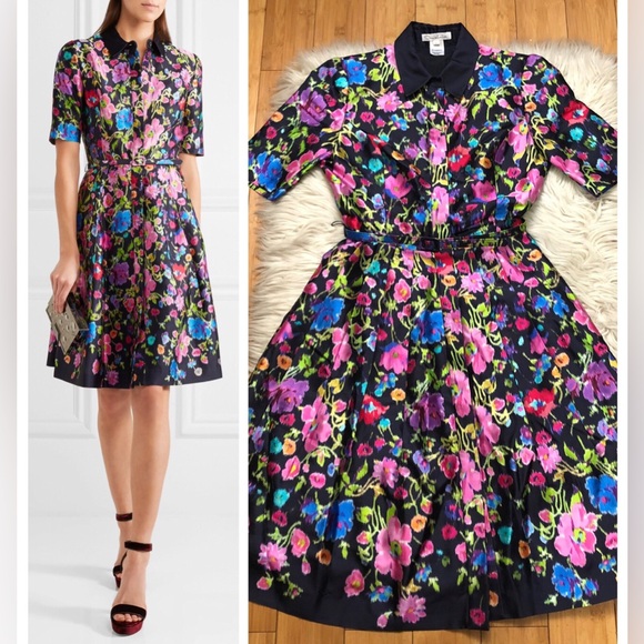 Oscar de la Renta Dresses & Skirts - Oscar de la Renta Taffeta Fit & Flare Multicolor Floral Silk Blend Midi Dress 0